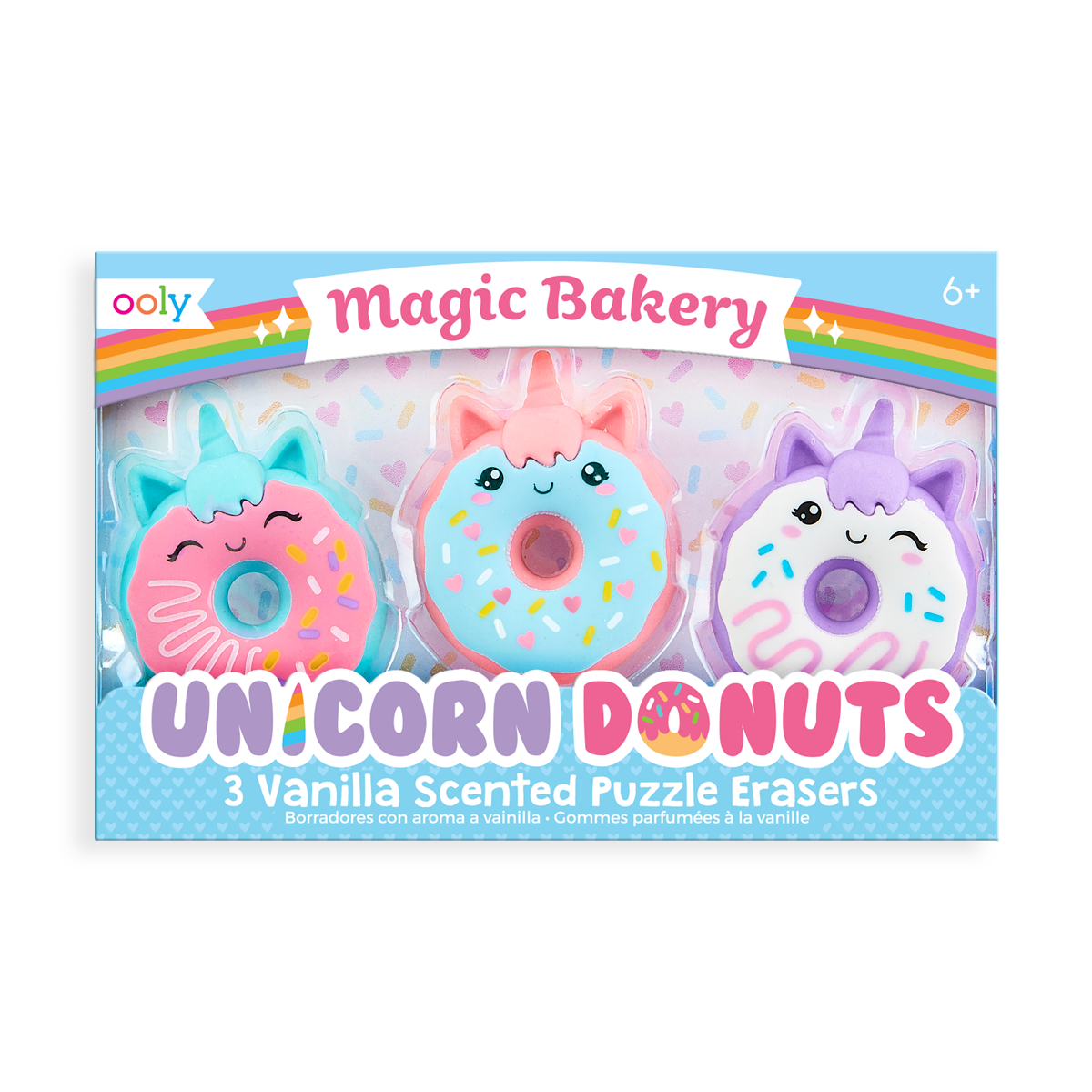 OOLY Magic Bakery Unicorn Donuts Vanilla Scented Puzzle Erasers Set of 3