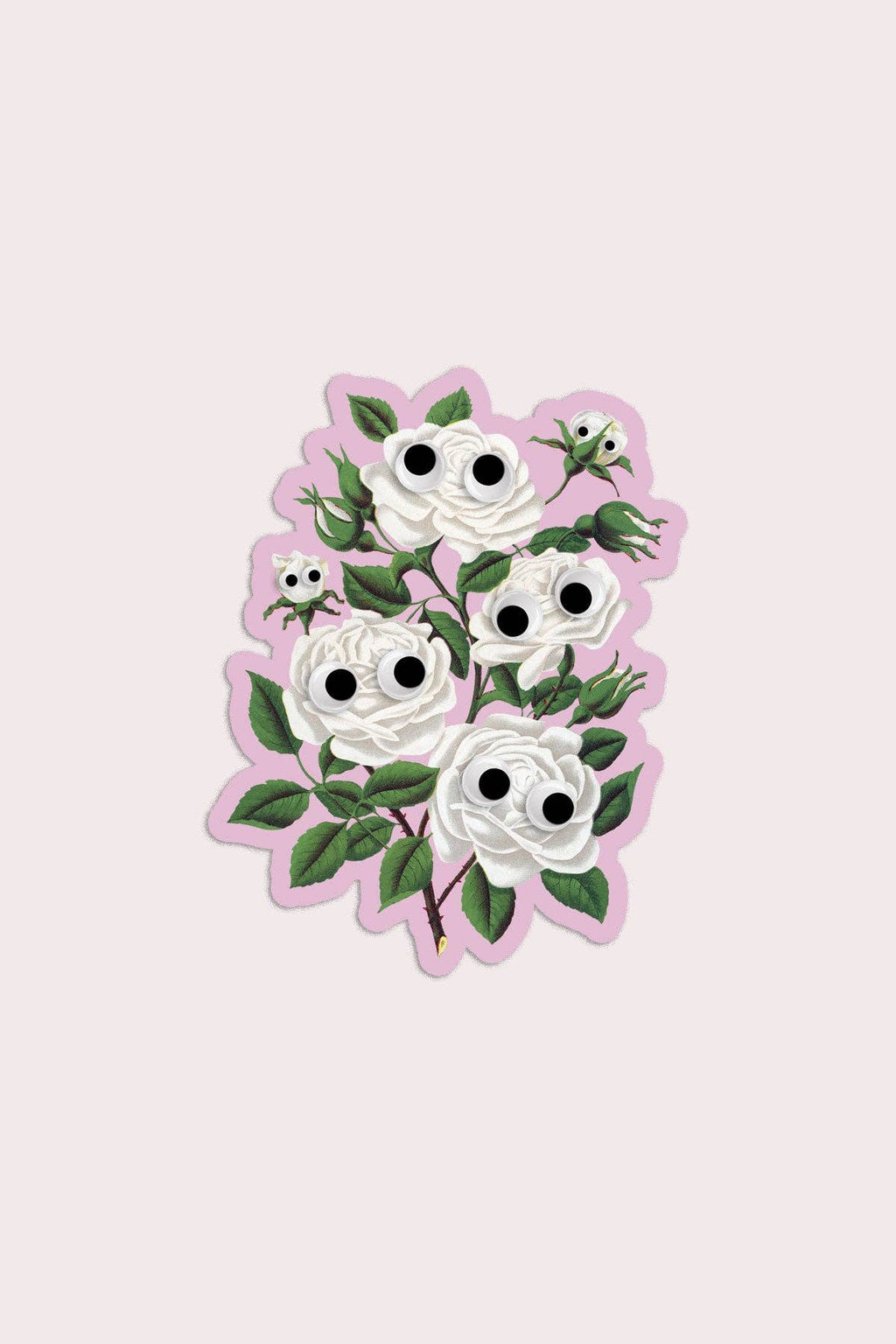 Googly White Roses Sticker | Waterproof Vinyl Sticker